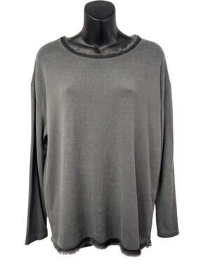 Flora Ashley Women's Gray Solid Knit Round Neck Raw Hem Pullover Top Size S